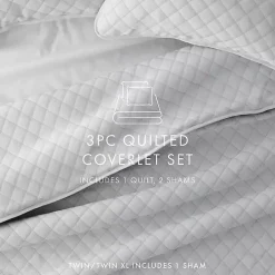 Gray Stitched Diamond 3-pc. King Quilt Set