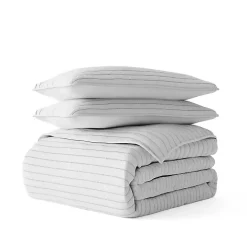 Gray Stitched Stripes 3-pc. Queen Quilt Set