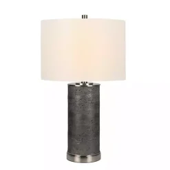 Gray Stone and Steel Cylinder Table Lamp