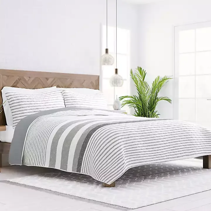 Gray Striped Reversible 2-pc. Twin Quilt Set