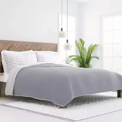 Gray Striped Reversible 3-pc. Queen Quilt Set