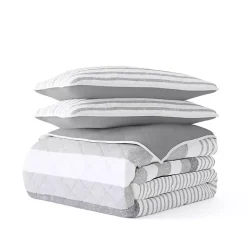 Gray Striped Reversible 3-pc. Queen Quilt Set