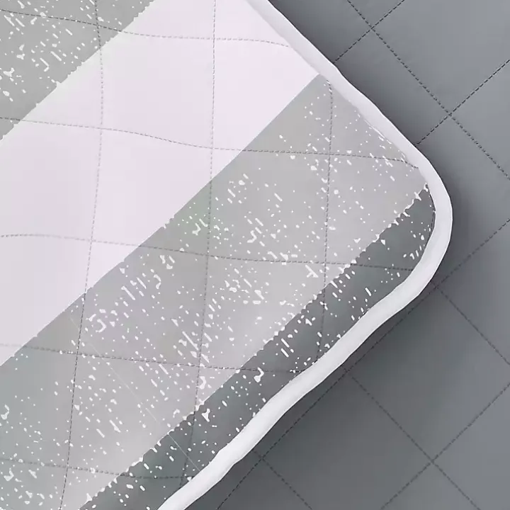 Gray Striped Reversible 3-pc. Queen Quilt Set