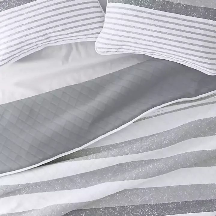 Gray Striped Reversible 2-pc. Twin Quilt Set