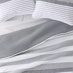Gray Striped Reversible 3-pc. Queen Quilt Set