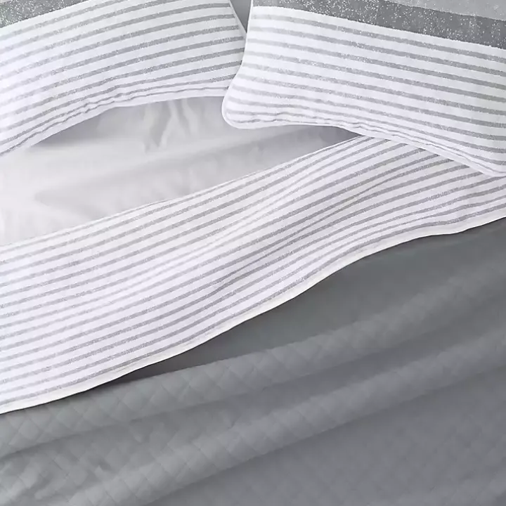 Gray Striped Reversible 3-pc. Queen Quilt Set