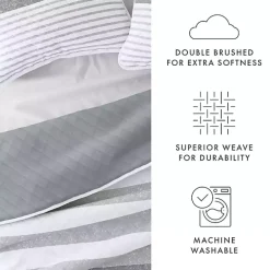 Gray Striped Reversible 3-pc. Queen Quilt Set