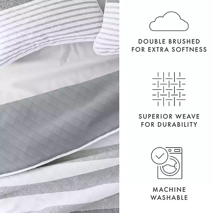 Gray Striped Reversible 3-pc. Queen Quilt Set