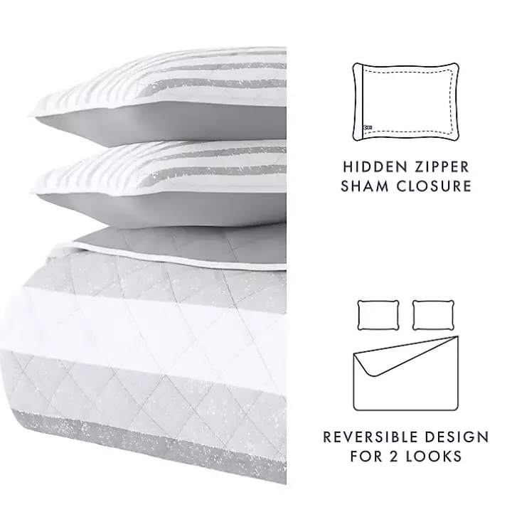 Gray Striped Reversible 2-pc. Twin Quilt Set