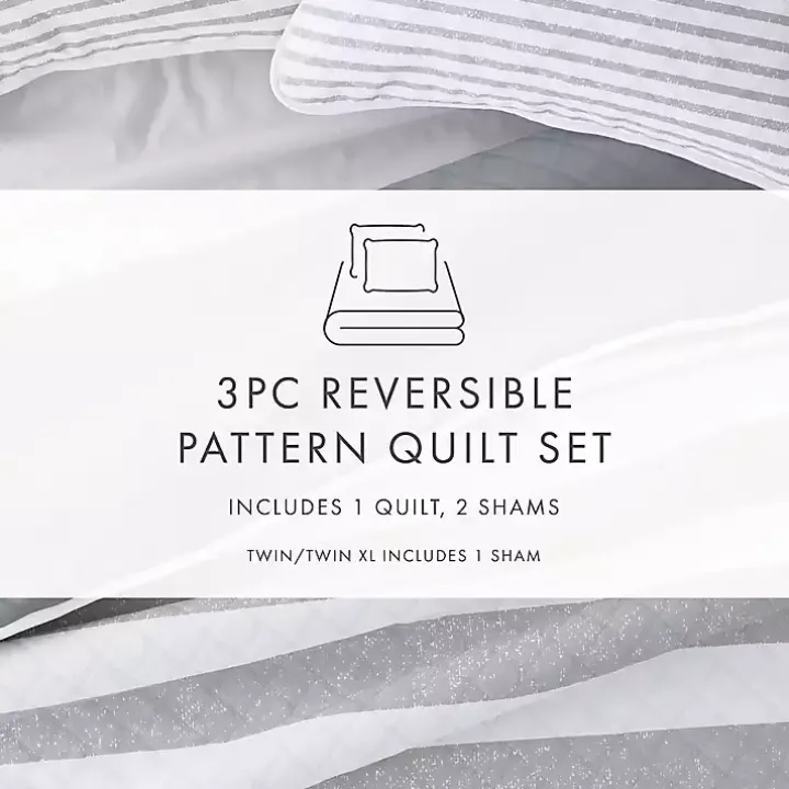 Gray Striped Reversible 2-pc. Twin Quilt Set