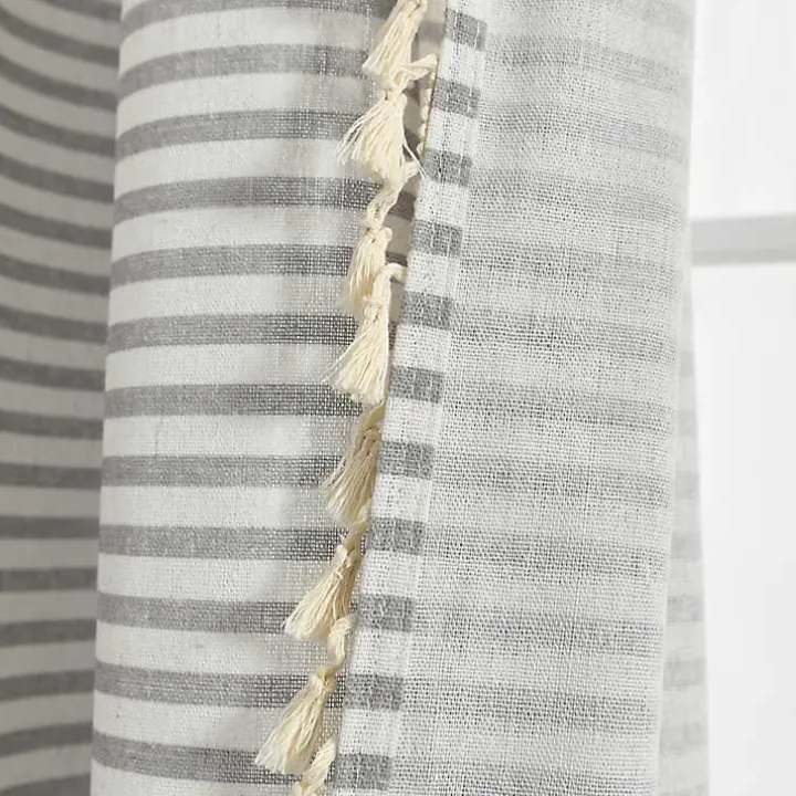 Gray Striped Tassel Curtain Panel Set, 84 in.