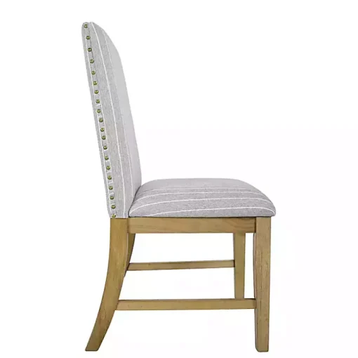 Gray Stripes Nailhead Dining Chairs, Set of 2