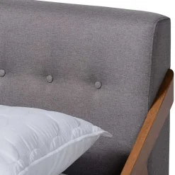 Gray Tufted and Natural Walnut King Platform Bed