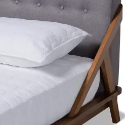 Gray Tufted and Natural Walnut King Platform Bed