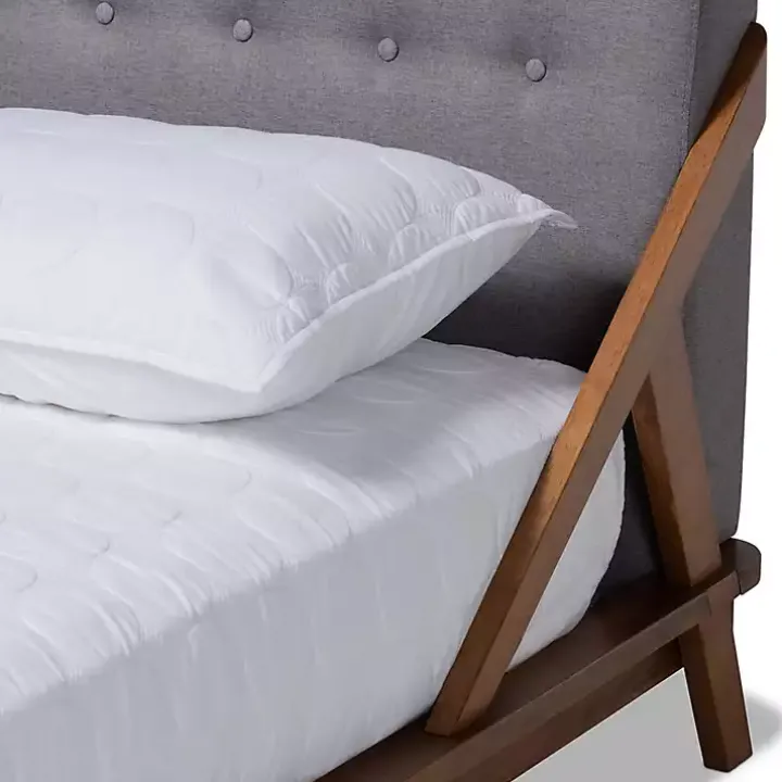 Gray Tufted and Natural Walnut King Platform Bed