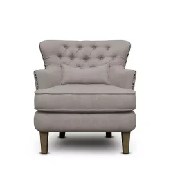 Gray Tufted Armchair with Lumbar Pillow