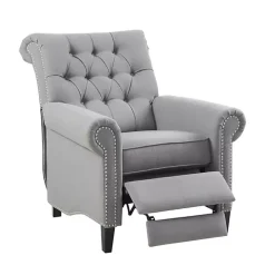 Gray Tufted Back Nailhead Trim Recliner Armchair