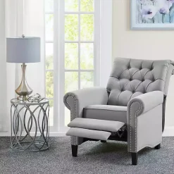 Gray Tufted Back Nailhead Trim Recliner Armchair