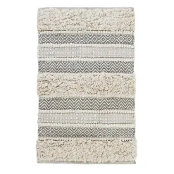 Gray Tufted Stripes Woven Bath Mat