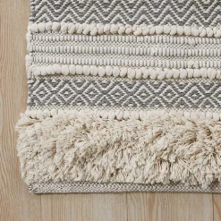 Gray Tufted Stripes Woven Bath Mat