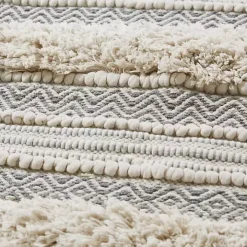 Gray Tufted Stripes Woven Bath Mat