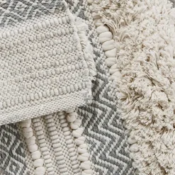 Gray Tufted Stripes Woven Bath Mat