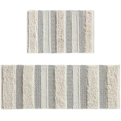 Gray Tufted Stripes Woven Bath Mat