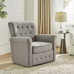 Gray Tufted Swivel Armchair