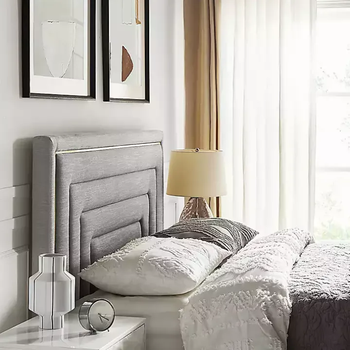 Gray Tufted Upholstered Adjustable Queen Headboard