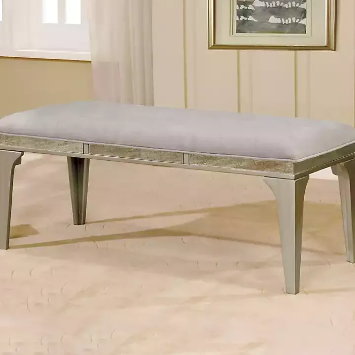 Gray Tufted Upholstered Silver Dining Bench
