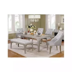 Gray Tufted Upholstered Silver Dining Bench