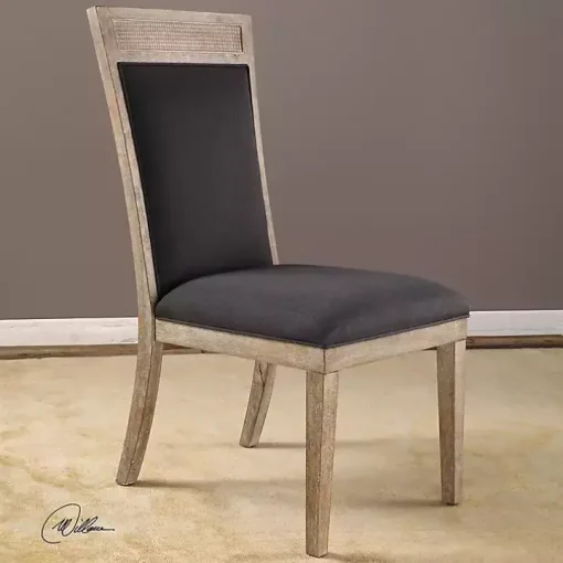 Gray Upholstered Cane Detailing Dining Chair
