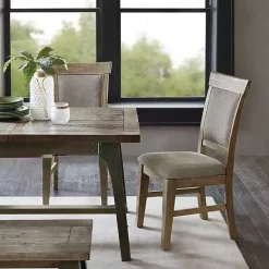 Gray Upholstered Rustic Dining Chairs, Set of 2