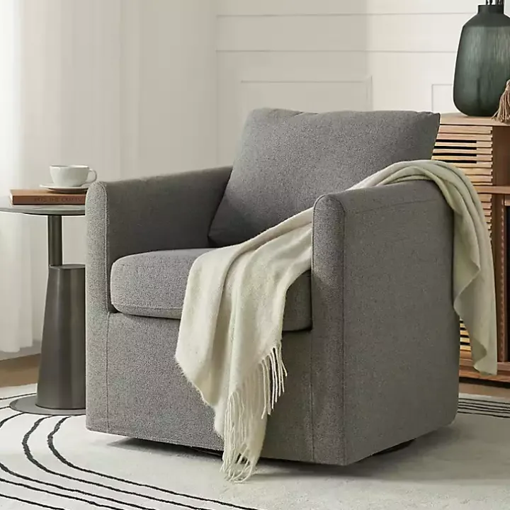 Gray Upholstered Vasser Slipcover Swivel Chair