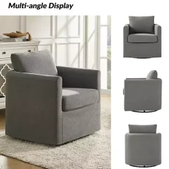 Gray Upholstered Vasser Slipcover Swivel Chair