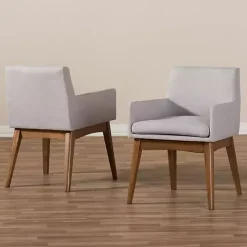 Gray Upholstered Walnut Dining Chairs, Set of 2