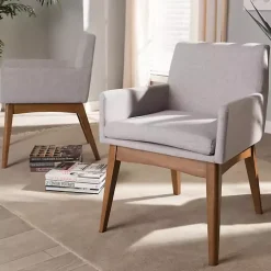 Gray Upholstered Walnut Dining Chairs, Set of 2