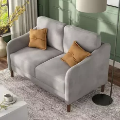 Gray Velvet Upholstered Modern Loveseat