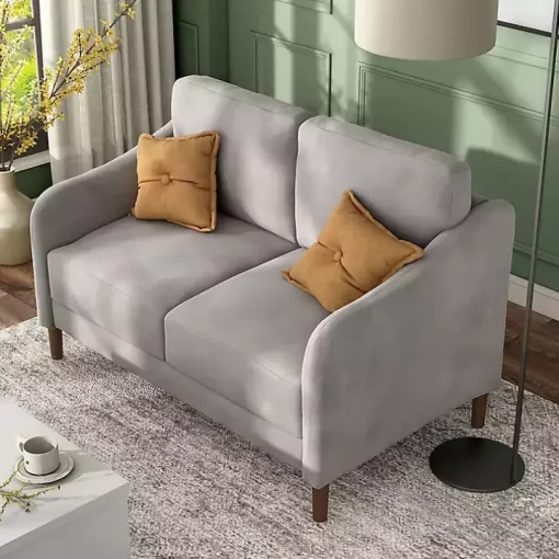 Gray Velvet Upholstered Modern Loveseat