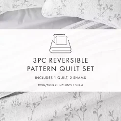 Gray Vines Reversible 3-pc. King Quilt Set