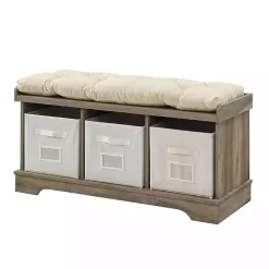 Gray Wash Entryway Bench and Storage Bins