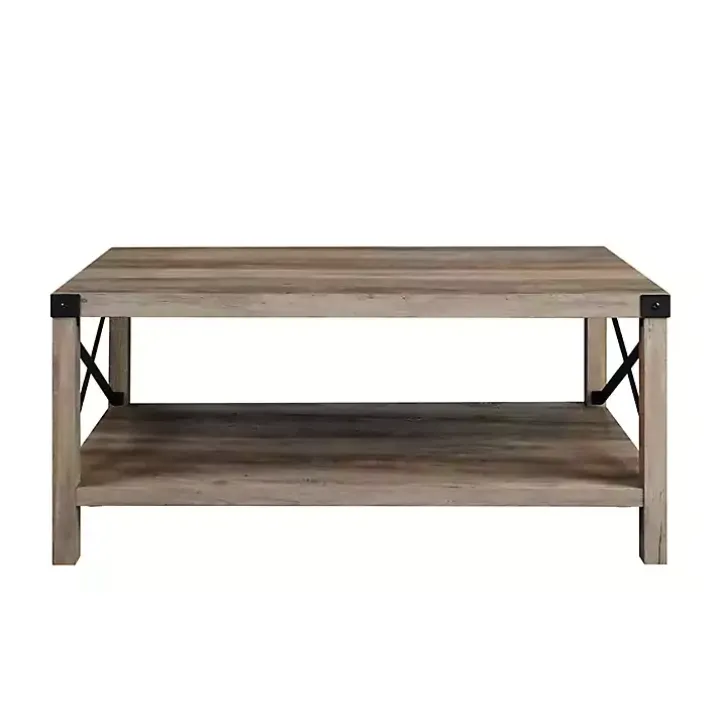 Gray Wash Industrial X-Frame Coffee Table