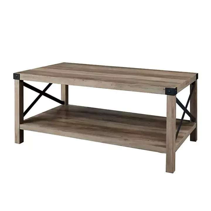 Gray Wash Industrial X-Frame Coffee Table
