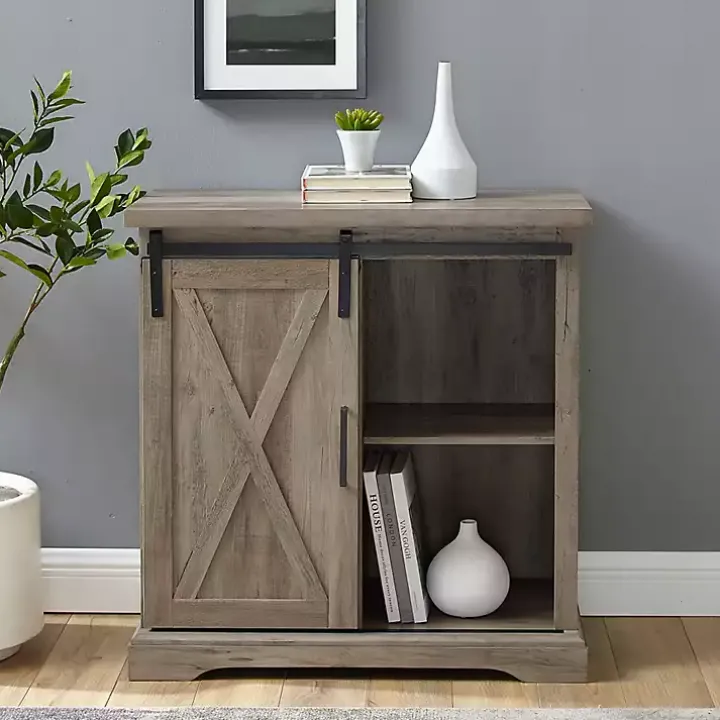 Gray Wash Sliding Barn Door Cabinet