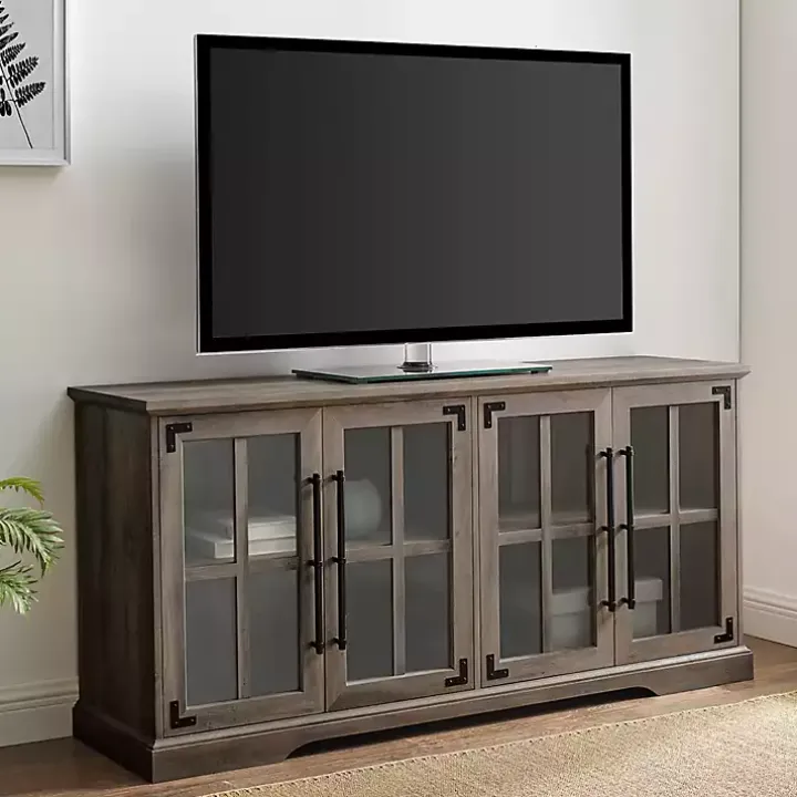 Gray Wash Window 4-Door TV Stand