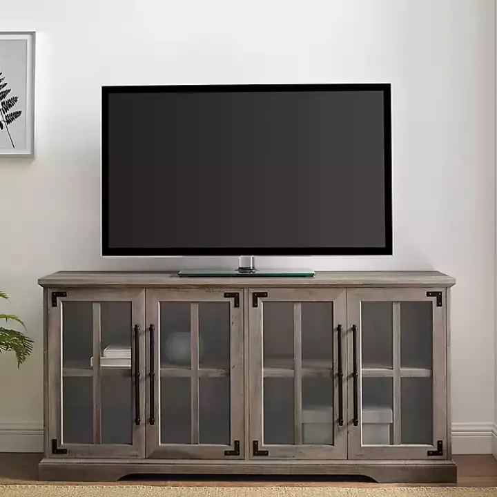Gray Wash Window 4-Door TV Stand