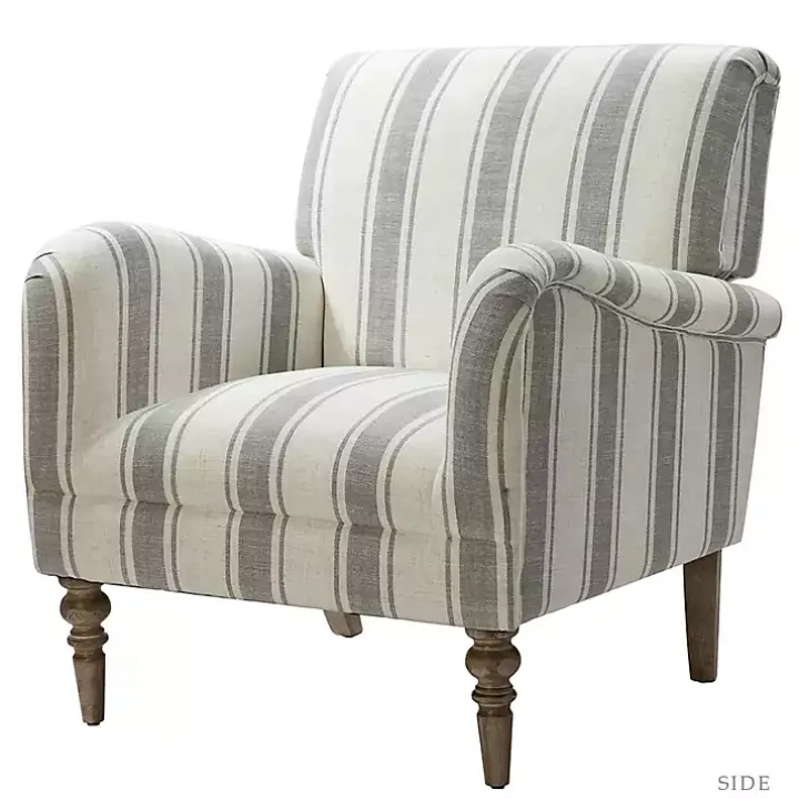 Gray White Carved Slope Stripe Accent Chair