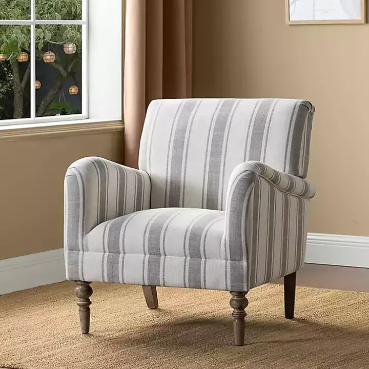 Gray White Carved Slope Stripe Accent Chair