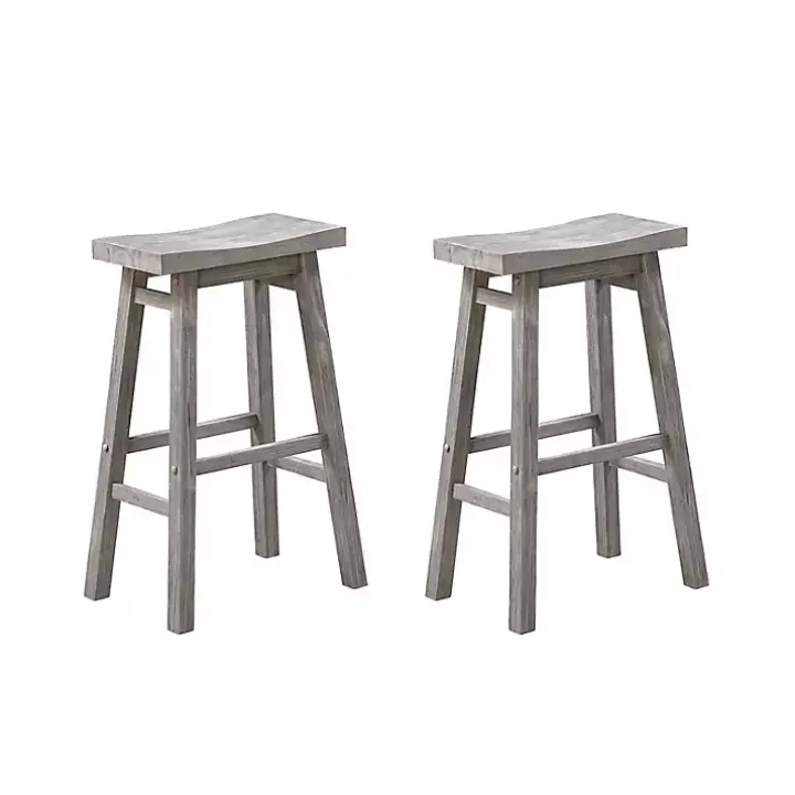 Gray Wire Brush Saddle Bar Stools, Set of 2
