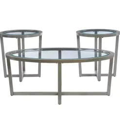 Gray Wood & Glass Top 3-pc. Table Set